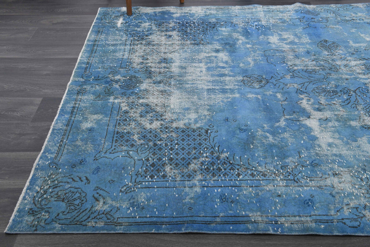 El yapımı vintage halı 193x300 cm düz desenli yün - kenar ve saçak detayı