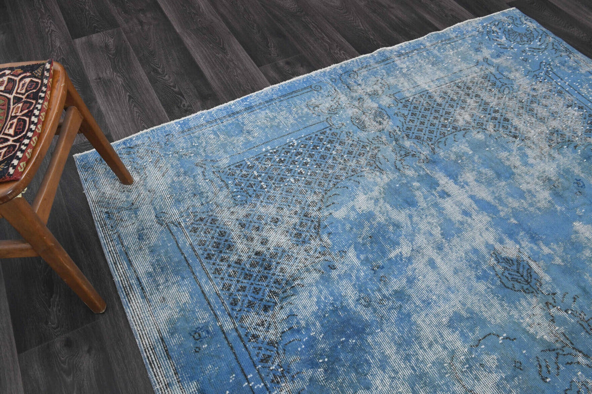 El yapımı vintage halı 193x300 cm düz desenli yün - üstten görünüm