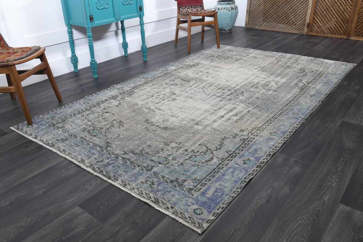 El yapımı vintage halı 170x287 cm oryantal desenli yün - yakın çekim doku detayı