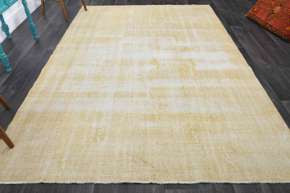 El yapımı vintage halı 201x302 cm düz desenli yün - detay görünümü