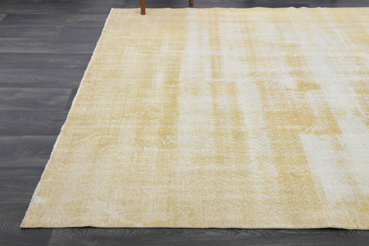 El yapımı vintage halı 201x302 cm düz desenli yün - kenar ve saçak detayı