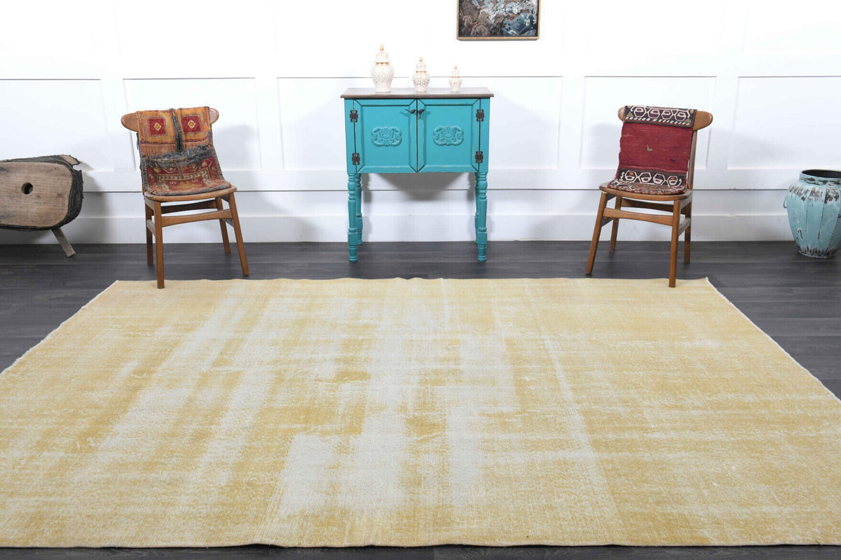 El yapımı vintage halı 201x302 cm düz desenli yün - desen detayı