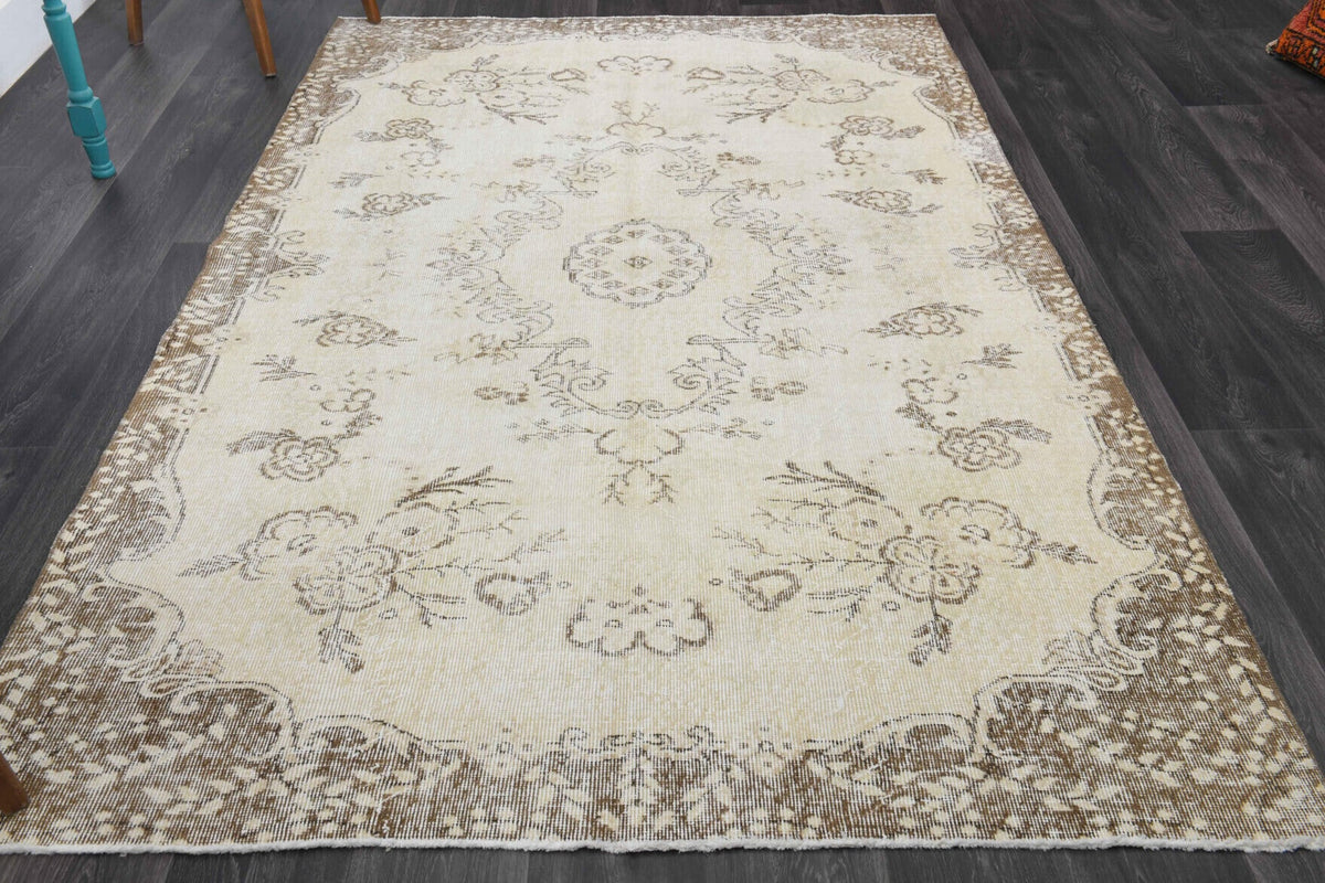 Neutral Beige Vintage Area Anatolian Rug