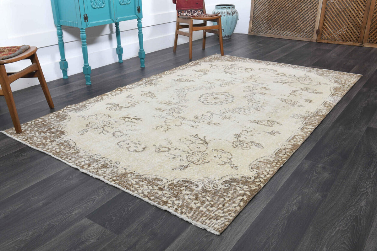 Neutral Beige Vintage Area Anatolian Rug
