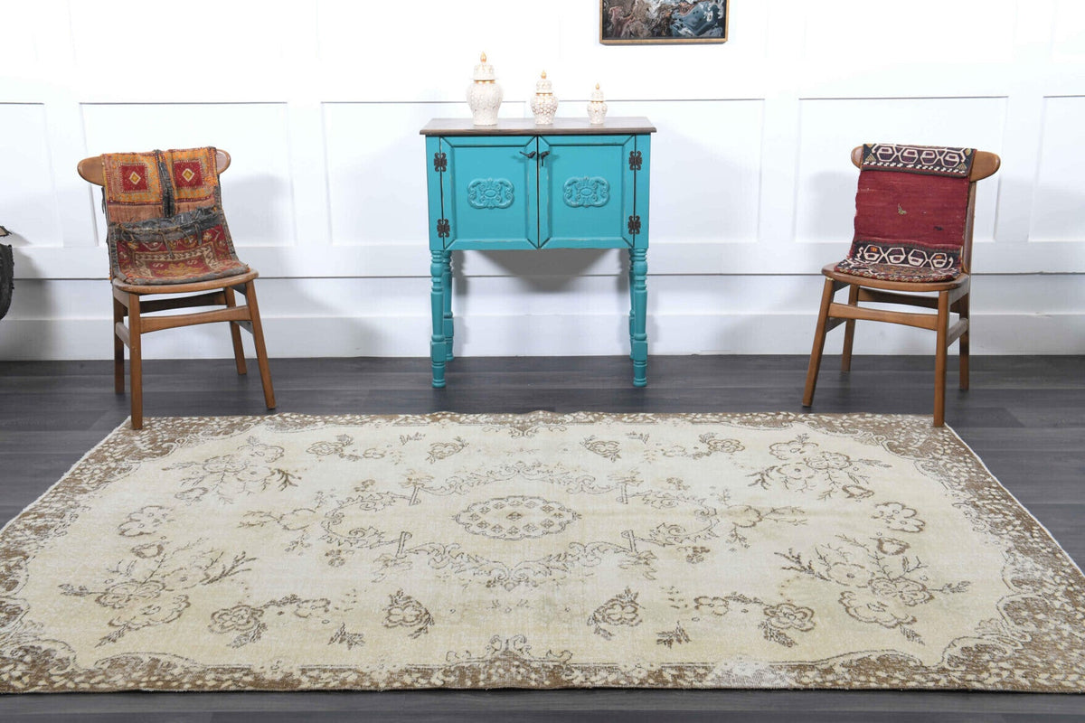Neutral Beige Vintage Area Anatolian Rug