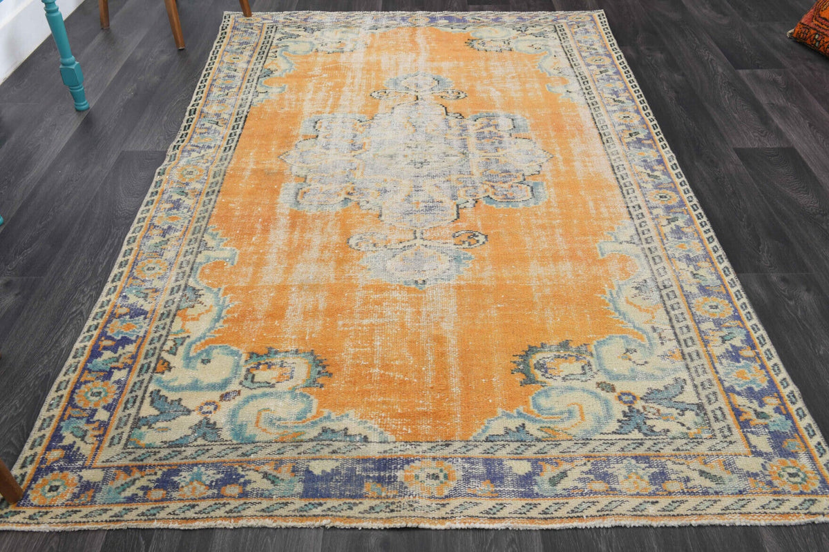 El yapımı vintage halı 168x262 cm oryantal desenli yün - detay görünümü