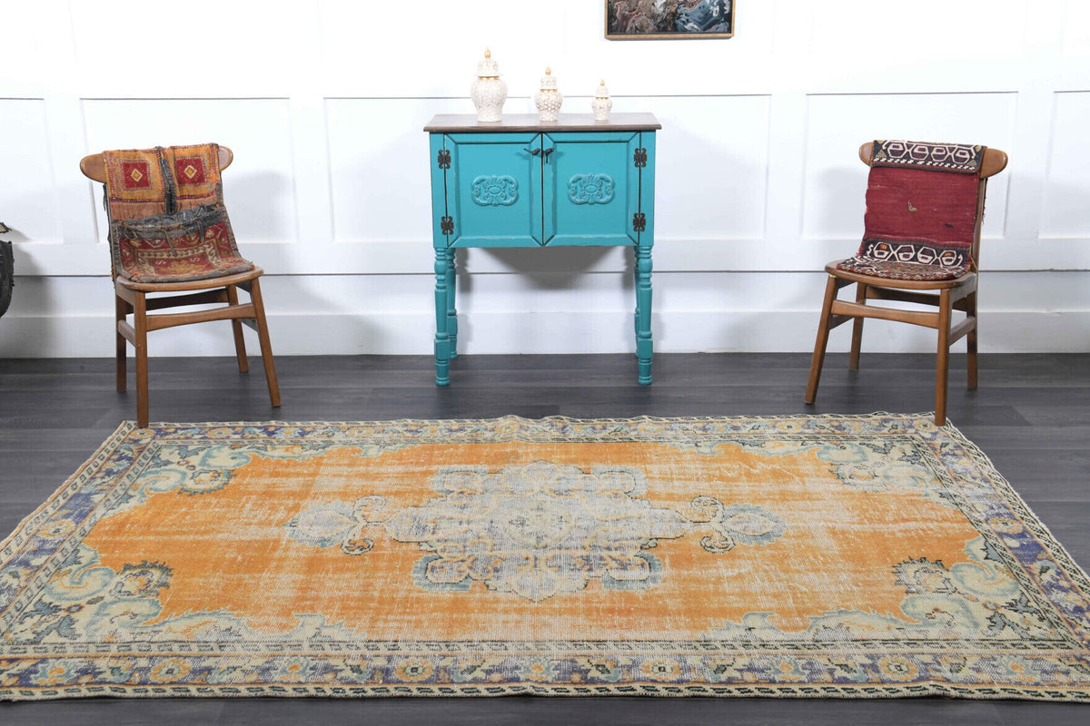 El yapımı vintage halı 168x262 cm oryantal desenli yün - desen detayı