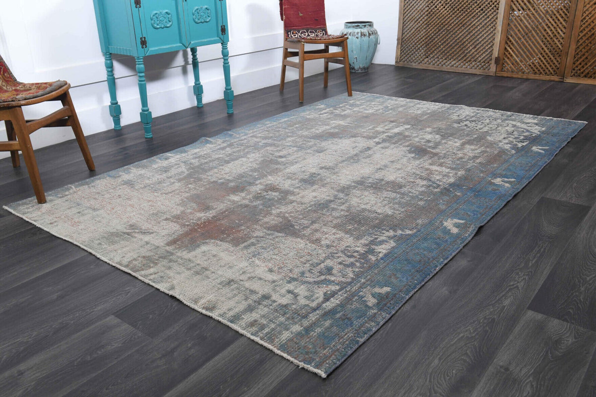 Distressed Oushak Vintage Area Rug