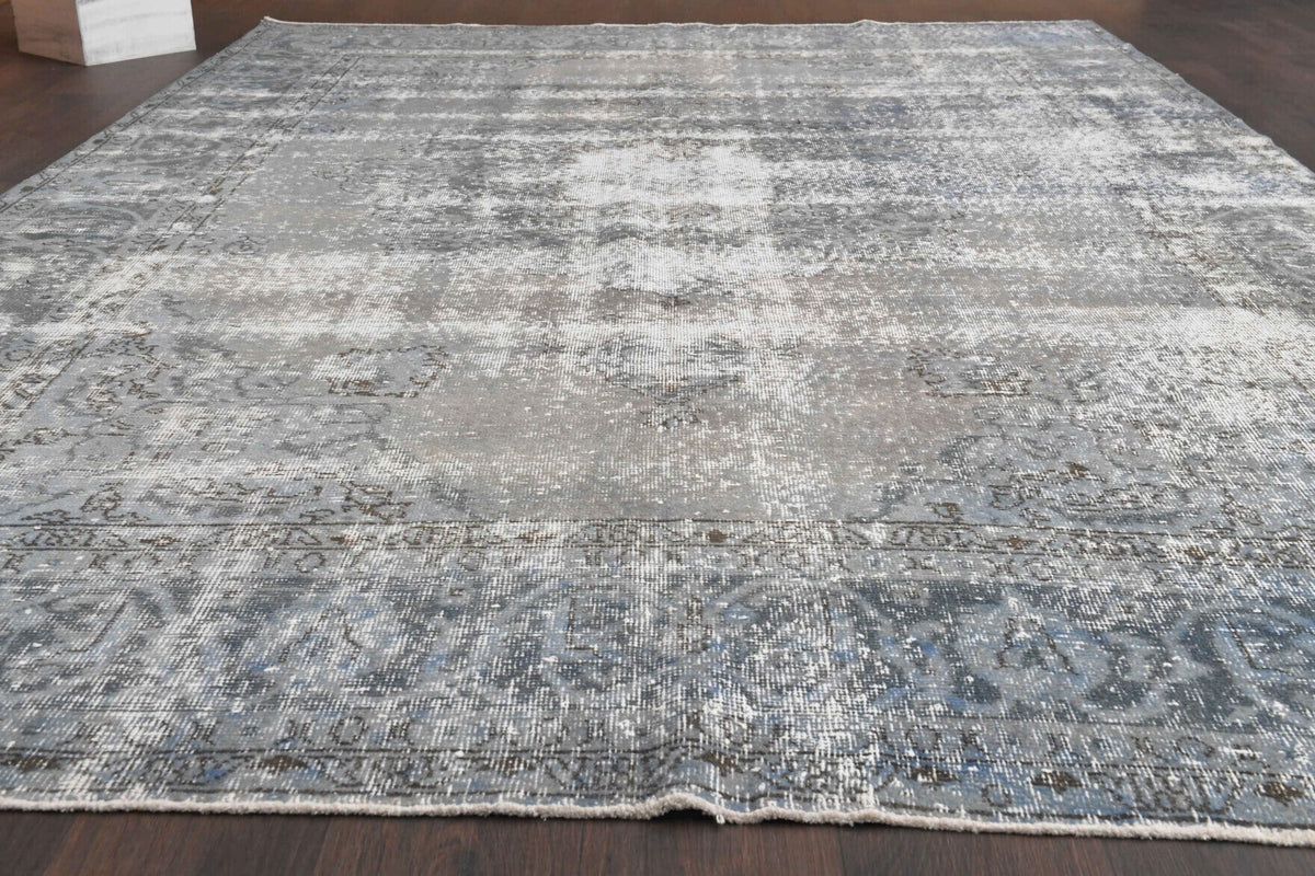 El yapımı vintage halı 198x307 cm oryantal desenli yün - yakın çekim doku detayı