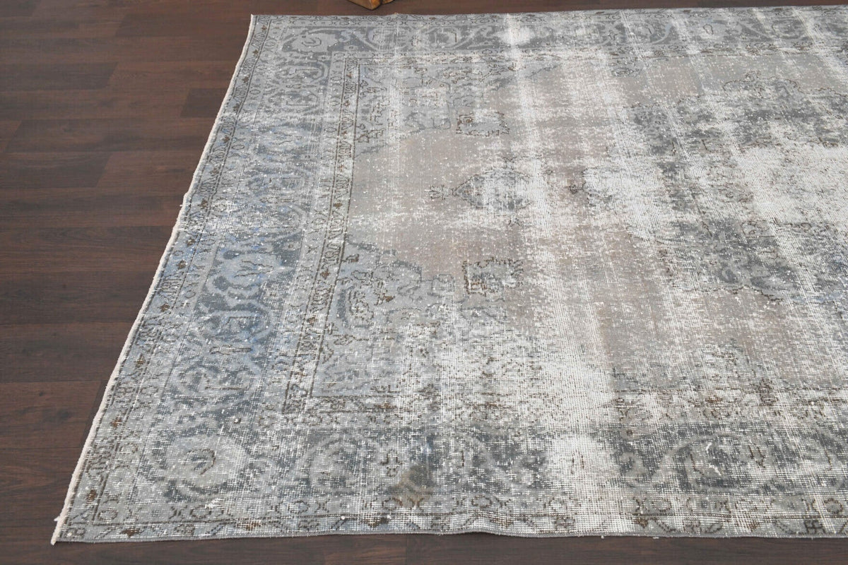 El yapımı vintage halı 198x307 cm oryantal desenli yün - kenar ve saçak detayı