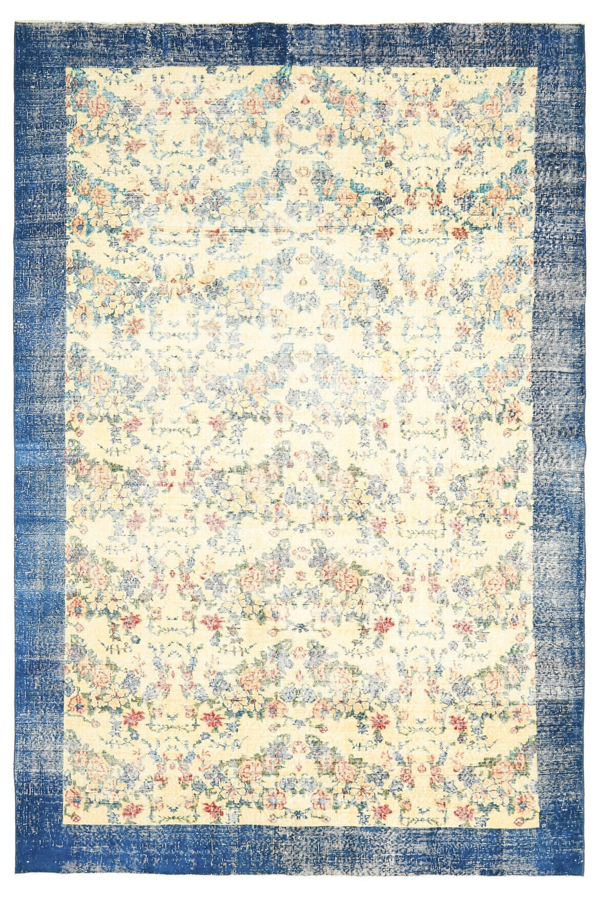 El yapımı vintage halı 211x315 cm çiçek desenli desenli yün - detay görünümü
