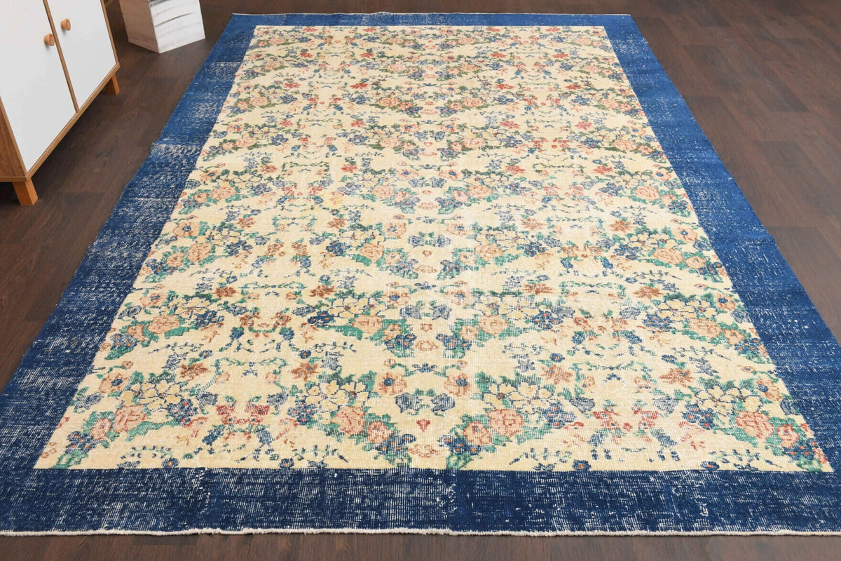 El yapımı vintage halı 211x315 cm çiçek desenli desenli yün - detay görünümü