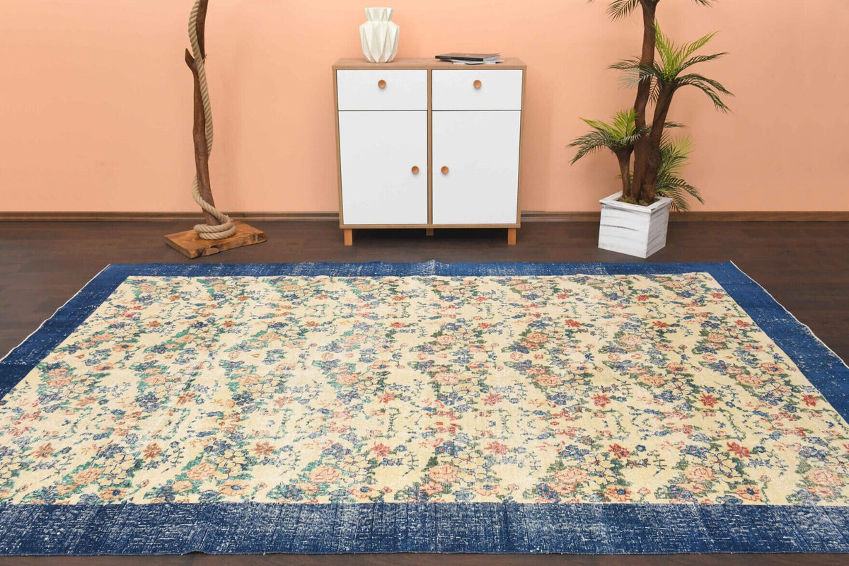 El yapımı vintage halı 211x315 cm çiçek desenli desenli yün - desen detayı