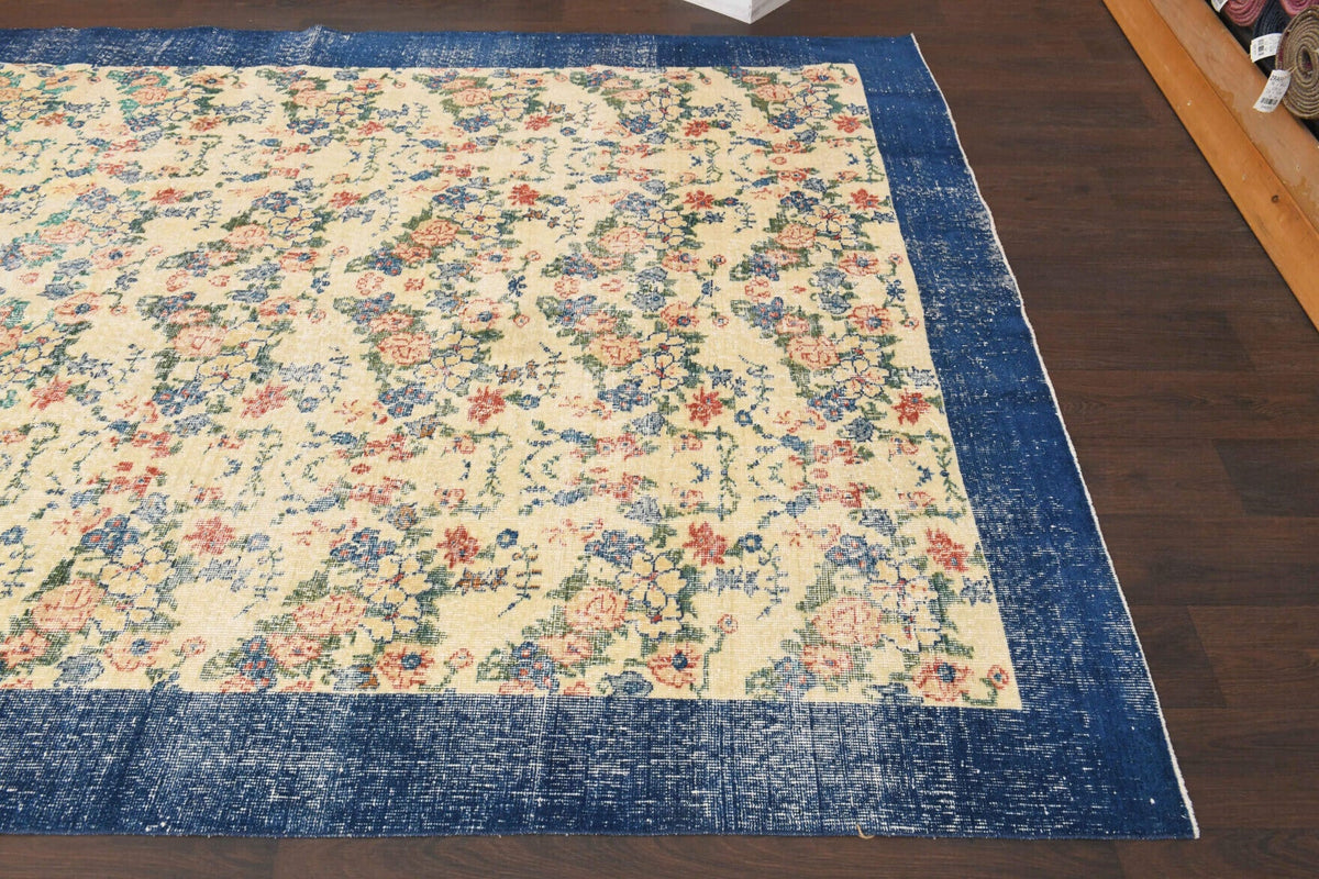 El yapımı vintage halı 211x315 cm çiçek desenli desenli yün - mekan görünümü