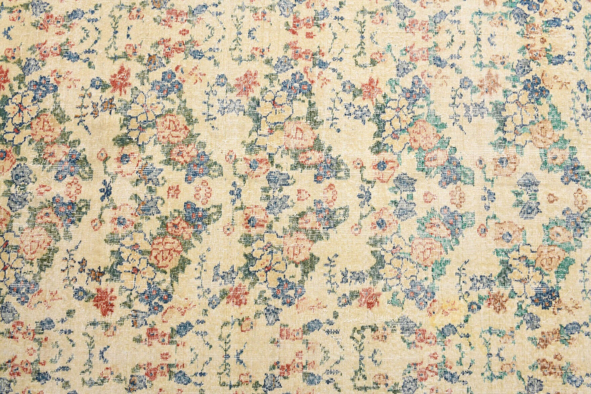 El yapımı vintage halı 211x315 cm çiçek desenli desenli yün - açık alan görünümü