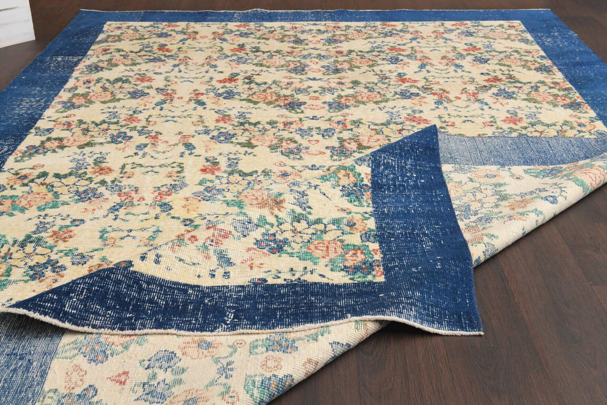 El yapımı vintage halı 211x315 cm çiçek desenli desenli yün