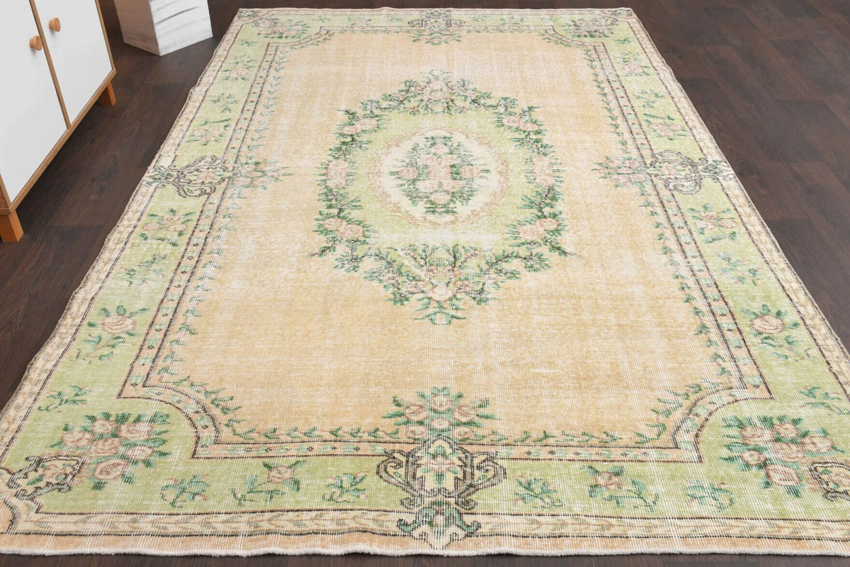 El yapımı vintage halı 185x287 cm oryantal desenli yün - detay görünümü