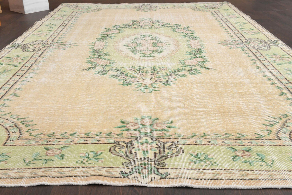 El yapımı vintage halı 185x287 cm oryantal desenli yün - yakın çekim doku detayı