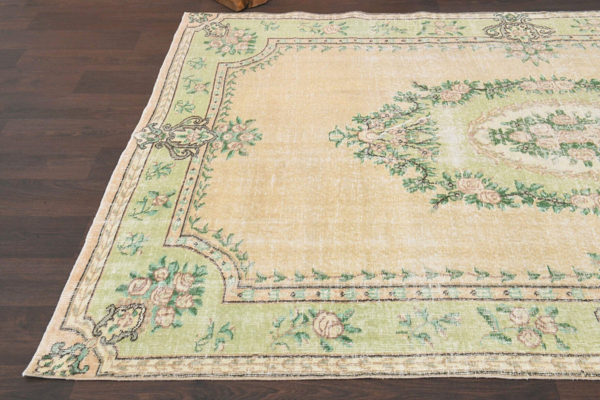 El yapımı vintage halı 185x287 cm oryantal desenli yün - kenar ve saçak detayı