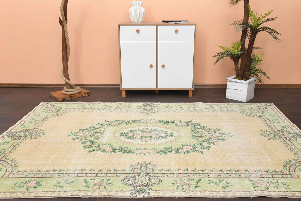 El yapımı vintage halı 185x287 cm oryantal desenli yün - desen detayı