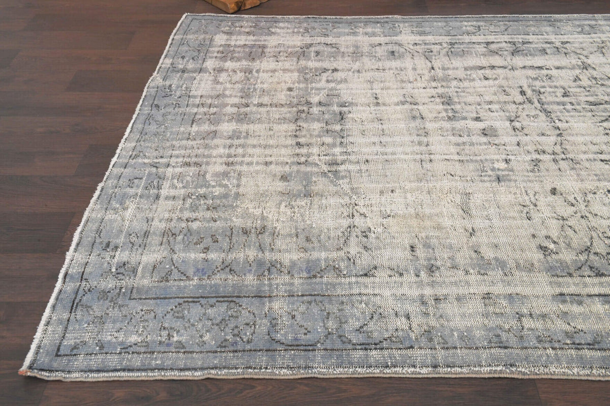 El yapımı vintage halı 183x274 cm soyut desenli yün - kenar ve saçak detayı