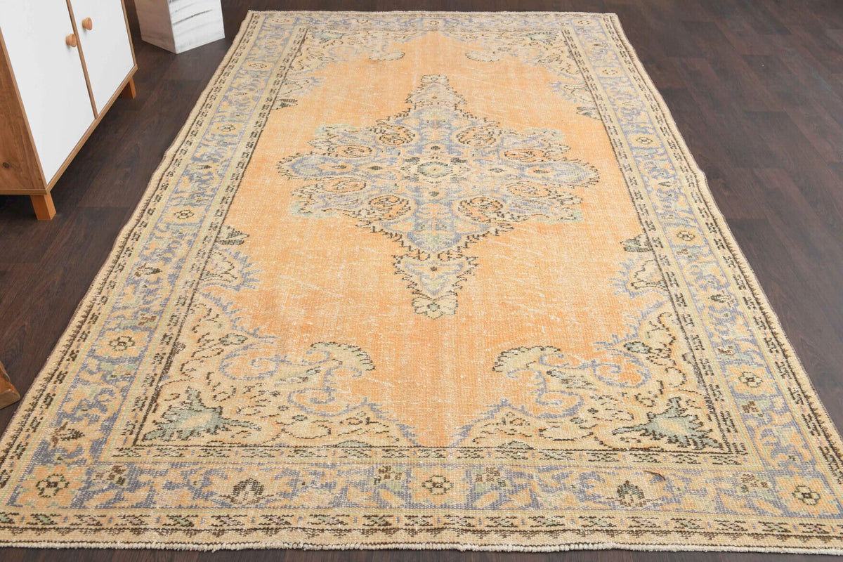 El yapımı vintage halı 185x302 cm oryantal desenli yün - detay görünümü