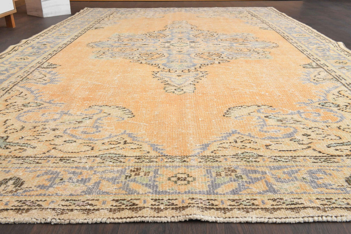El yapımı vintage halı 185x302 cm oryantal desenli yün - yakın çekim doku detayı