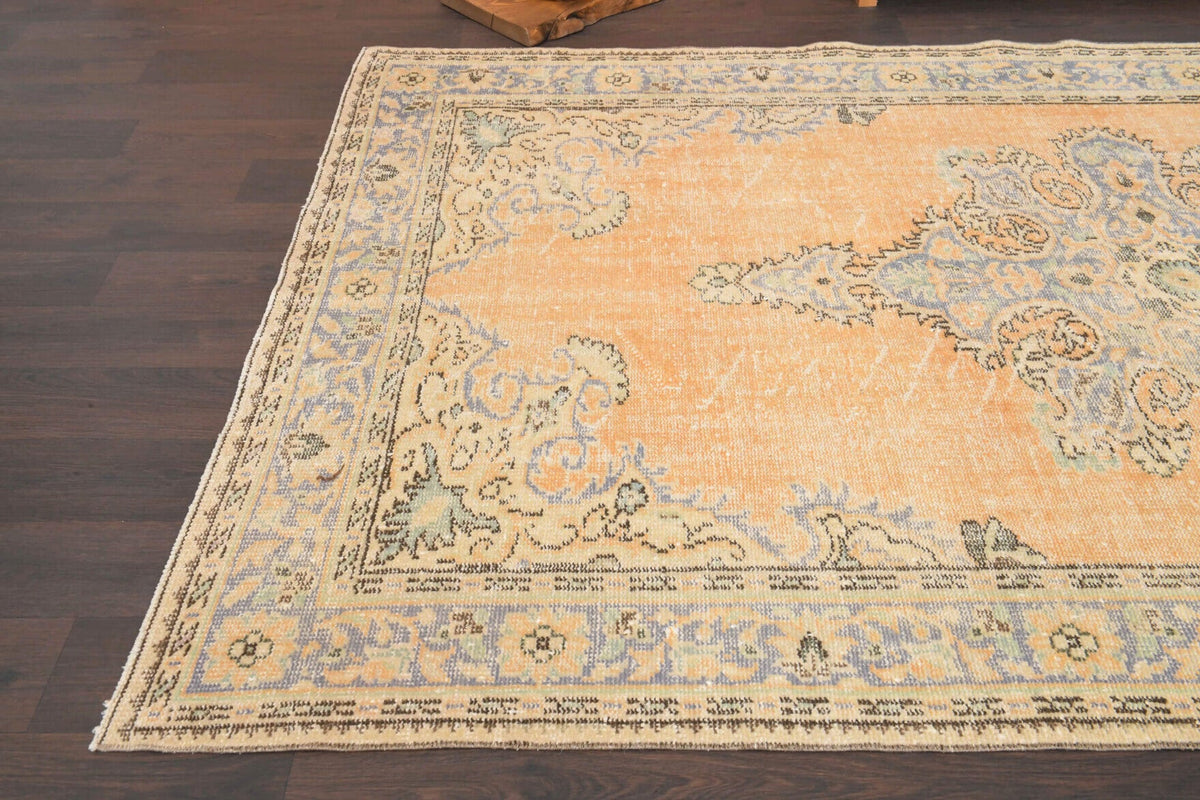 El yapımı vintage halı 185x302 cm oryantal desenli yün - kenar ve saçak detayı