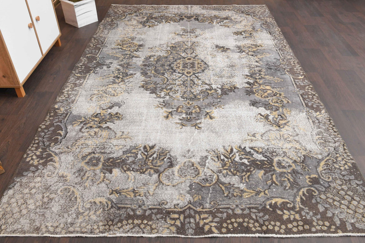 El yapımı vintage halı 198x320 cm oryantal desenli yün - detay görünümü
