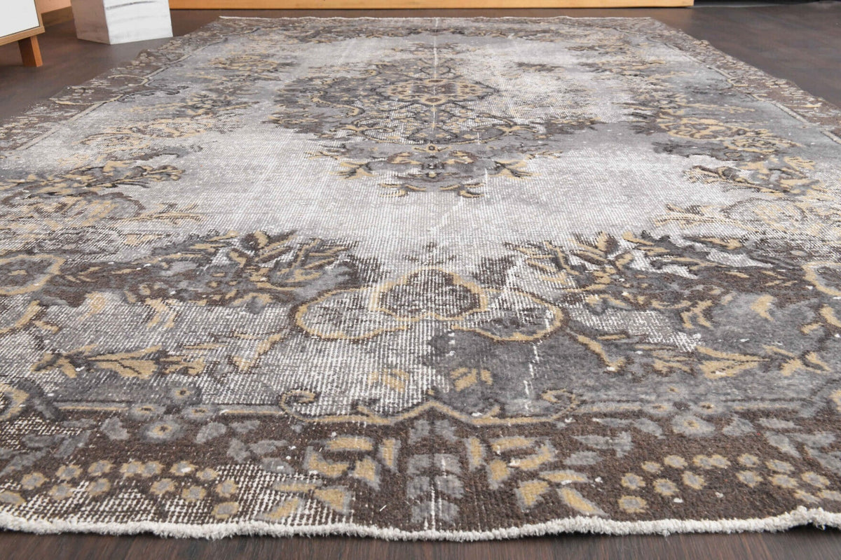 El yapımı vintage halı 198x320 cm oryantal desenli yün - yakın çekim doku detayı