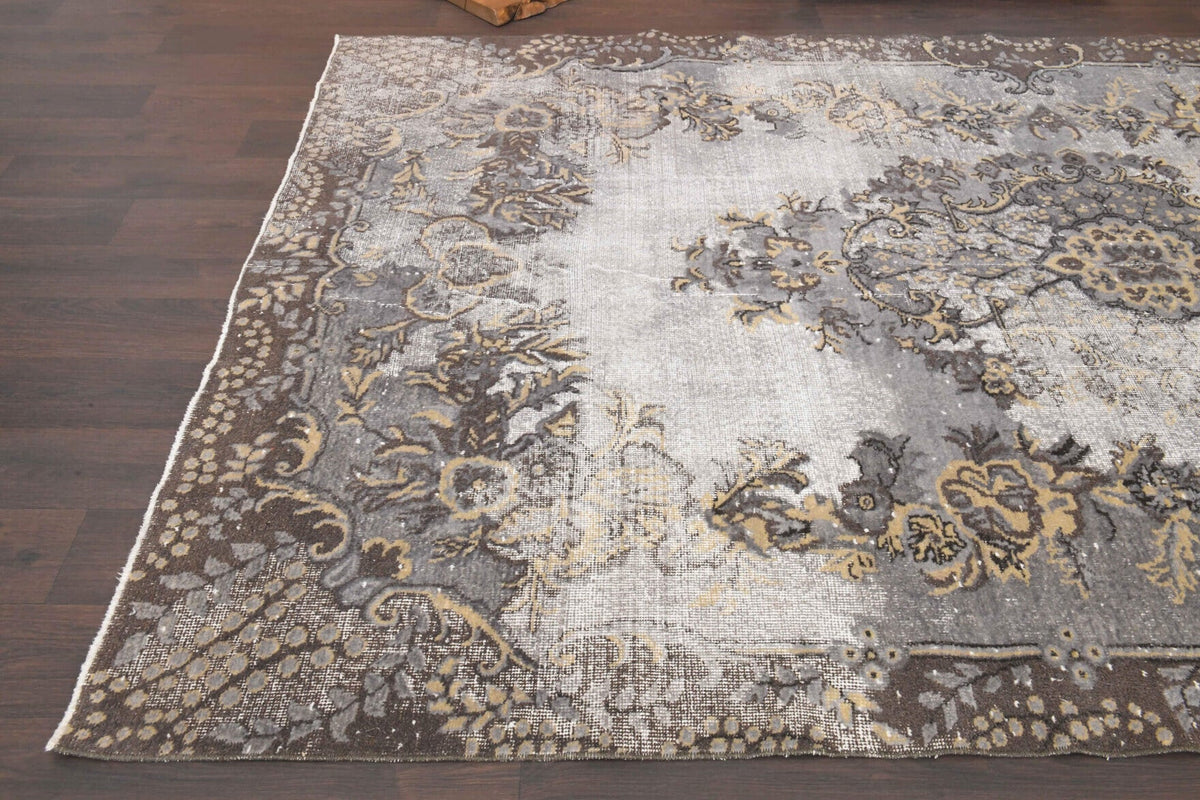 El yapımı vintage halı 198x320 cm oryantal desenli yün - kenar ve saçak detayı