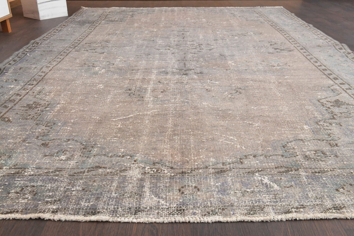 Vintage Neutral Area Oushak Rug
