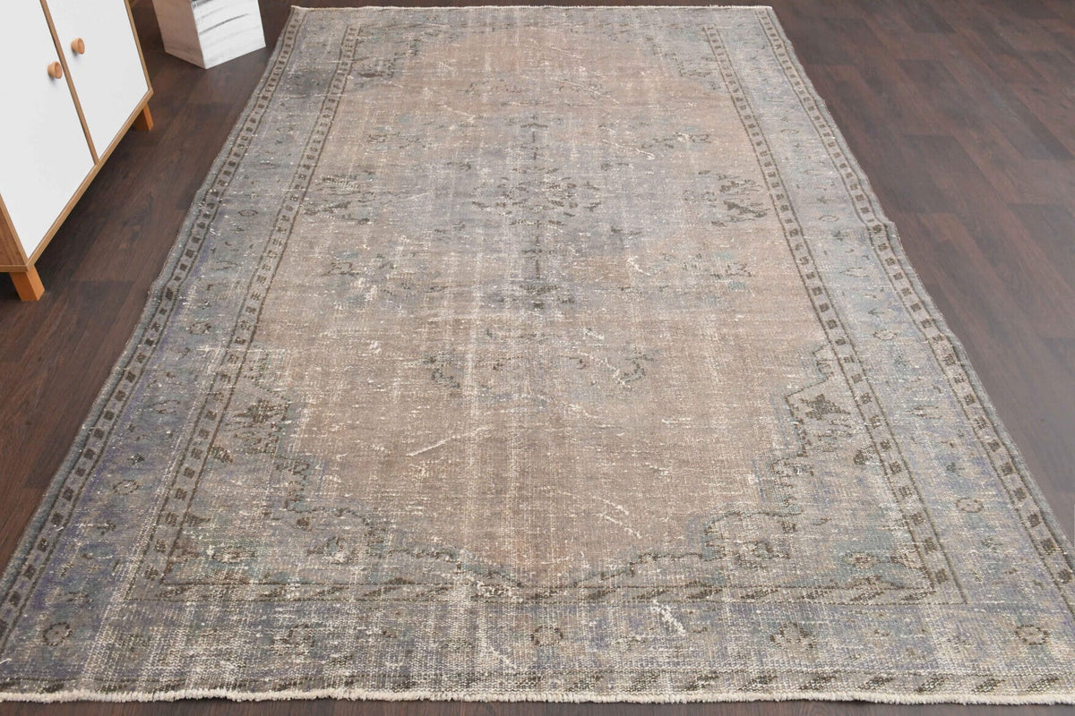 Vintage Neutral Area Oushak Rug