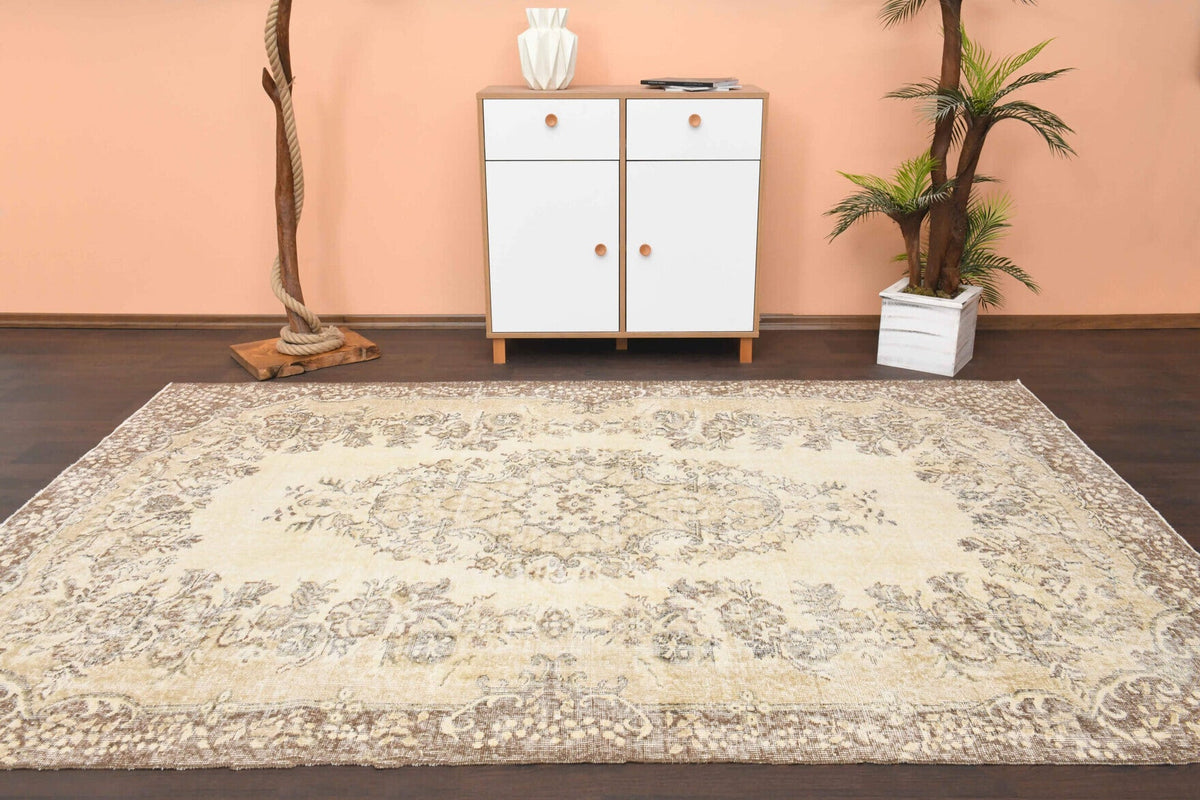 El yapımı vintage halı 193x287 cm oryantal desenli yün - detay görünümü