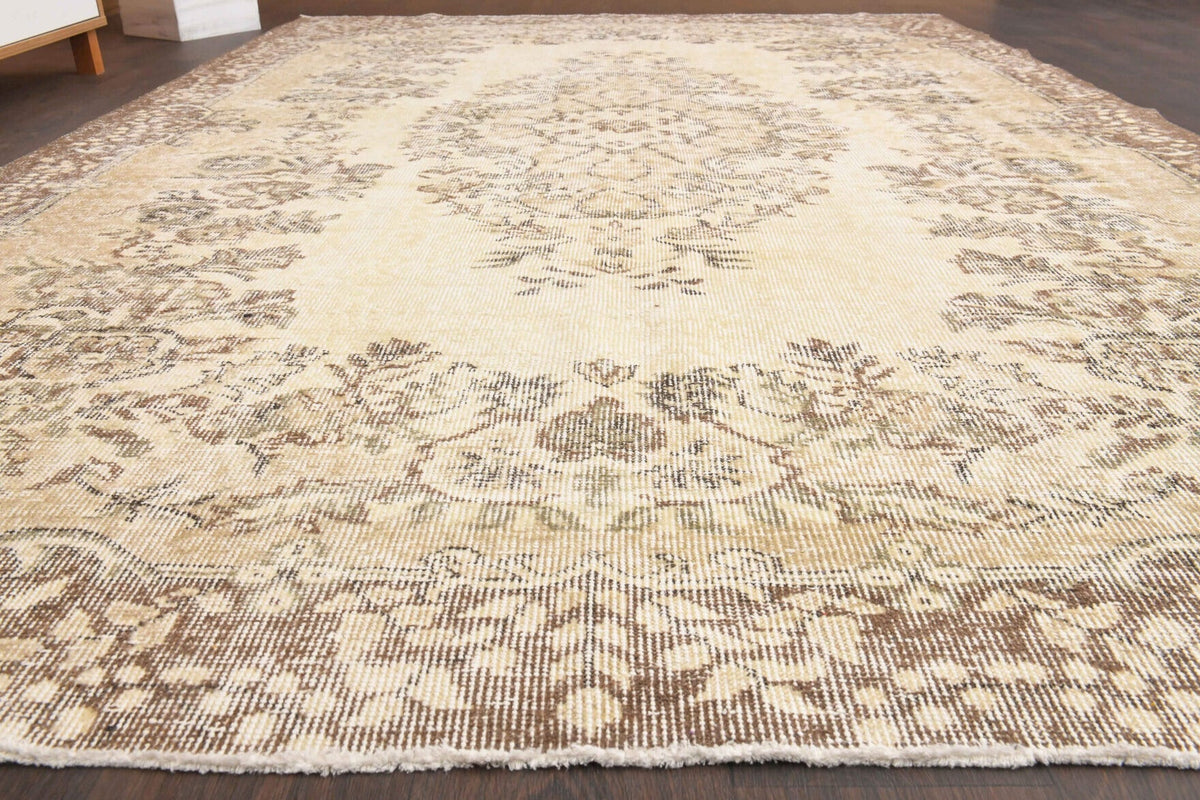 El yapımı vintage halı 193x287 cm oryantal desenli yün - kenar ve saçak detayı