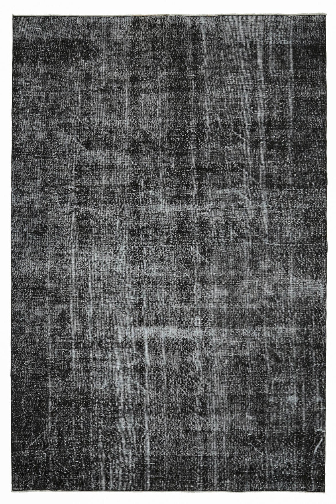 203x309 cm gri ve siyah düz zeminli el dokuma vintage halı – üstten tam görünüm
