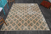 El yapımı vintage halı 213x274 cm çiçek desenli desenli yün - detay görünümü