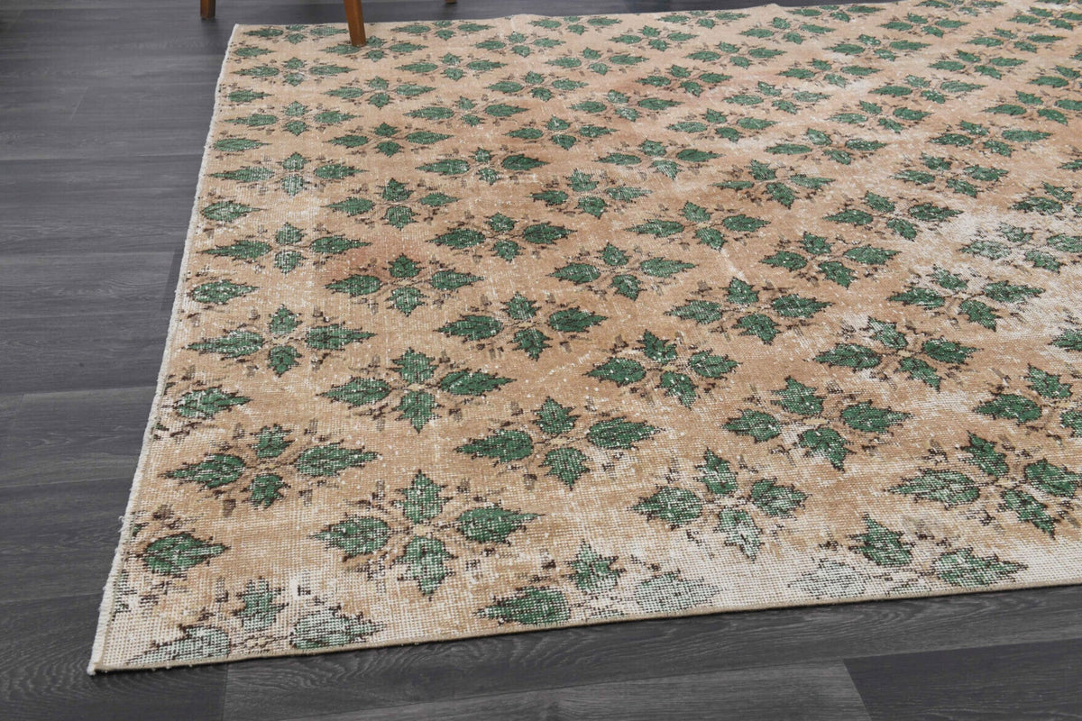 El yapımı vintage halı 213x274 cm çiçek desenli desenli yün - kenar ve saçak detayı