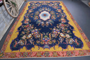 El yapımı vintage halı 274x427 cm madalyonlu desenli yün - detay görünümü