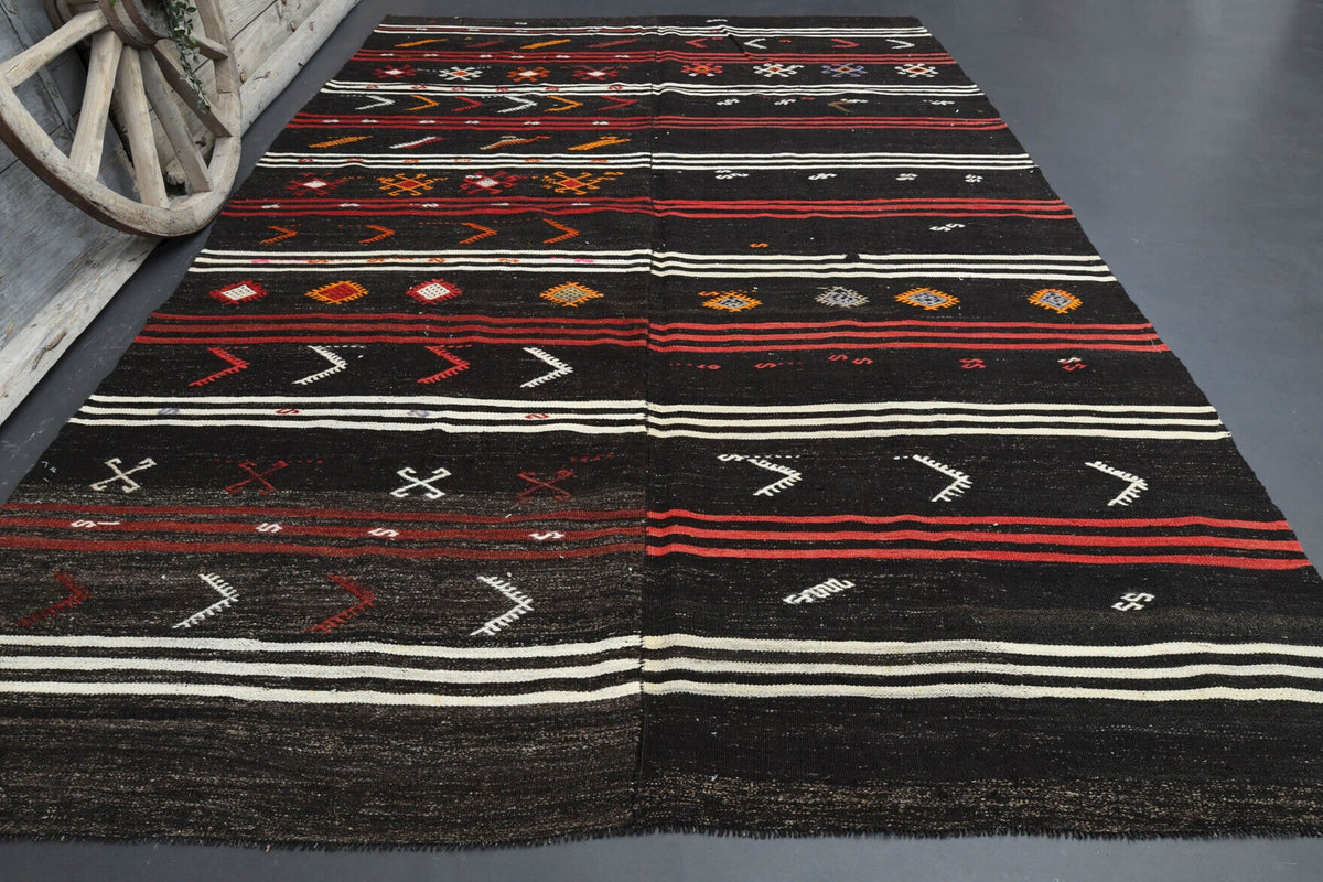 El yapımı vintage halı 257x391 cm i̇kat desenli yün - detay görünümü