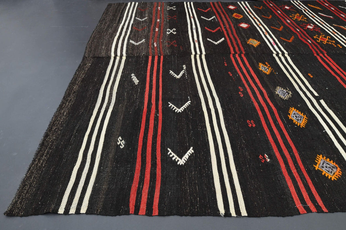 El yapımı vintage halı 257x391 cm i̇kat desenli yün - desen detayı