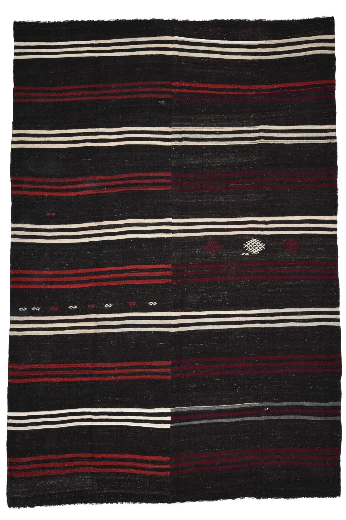 El yapımı vintage halı 274x399 cm çizgili desenli yün
