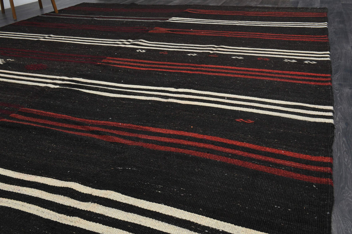 El yapımı vintage halı 274x399 cm çizgili desenli yün - desen detayı