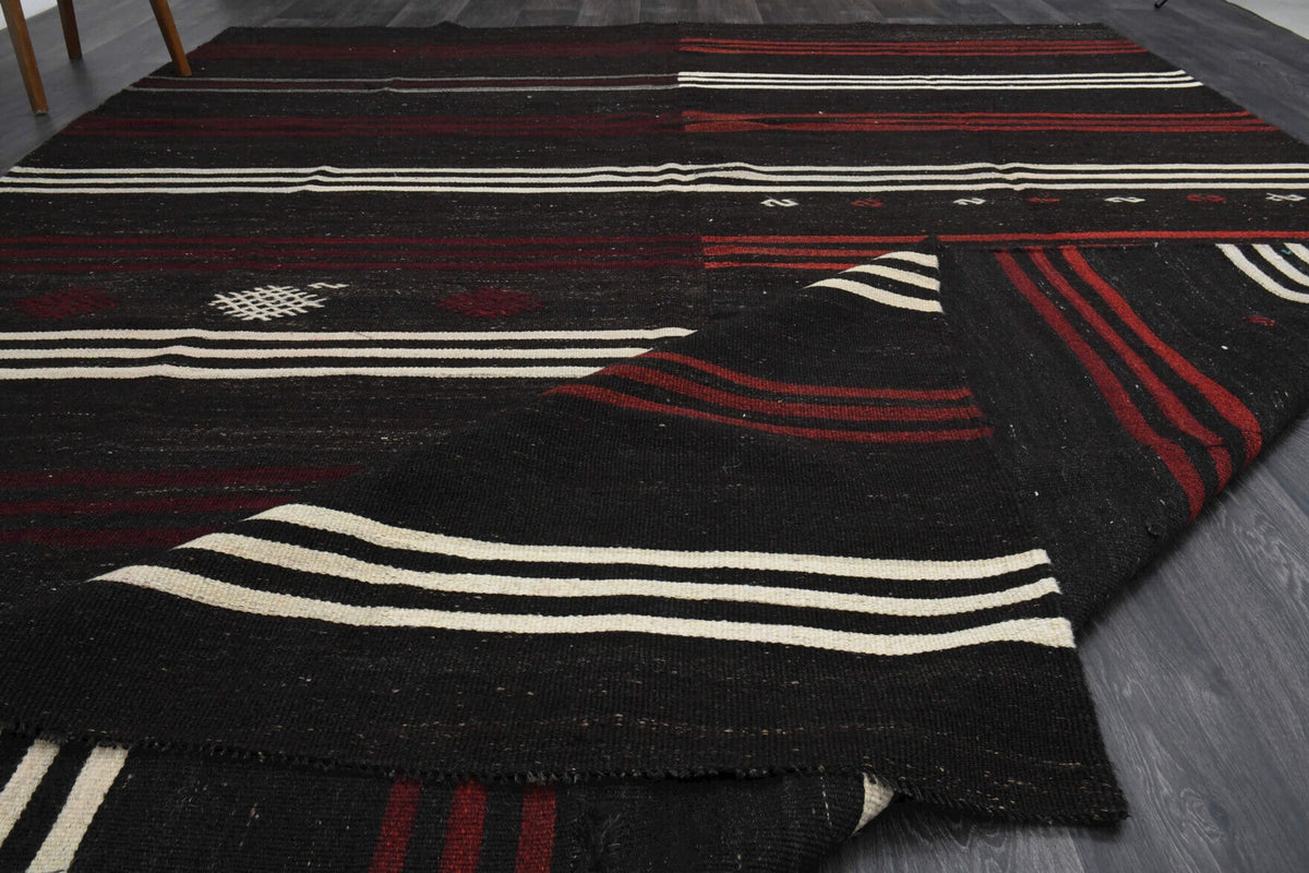 El yapımı vintage halı 274x399 cm çizgili desenli yün - farklı açıdan görünüm