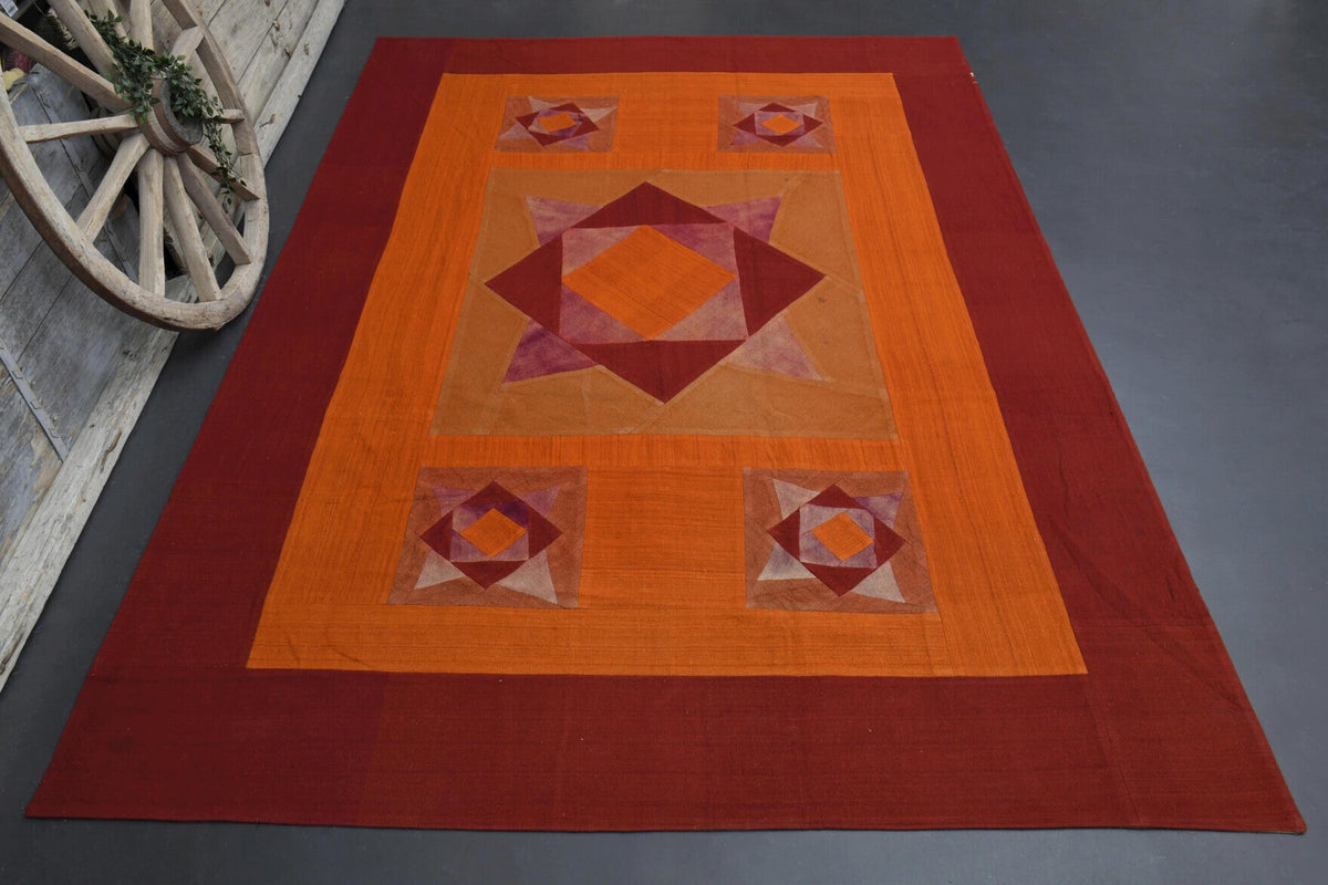 El yapımı vintage halı 249x356 cm geometrik desenli yün - detay görünümü