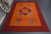 El yapımı vintage halı 249x356 cm geometrik desenli yün - detay görünümü