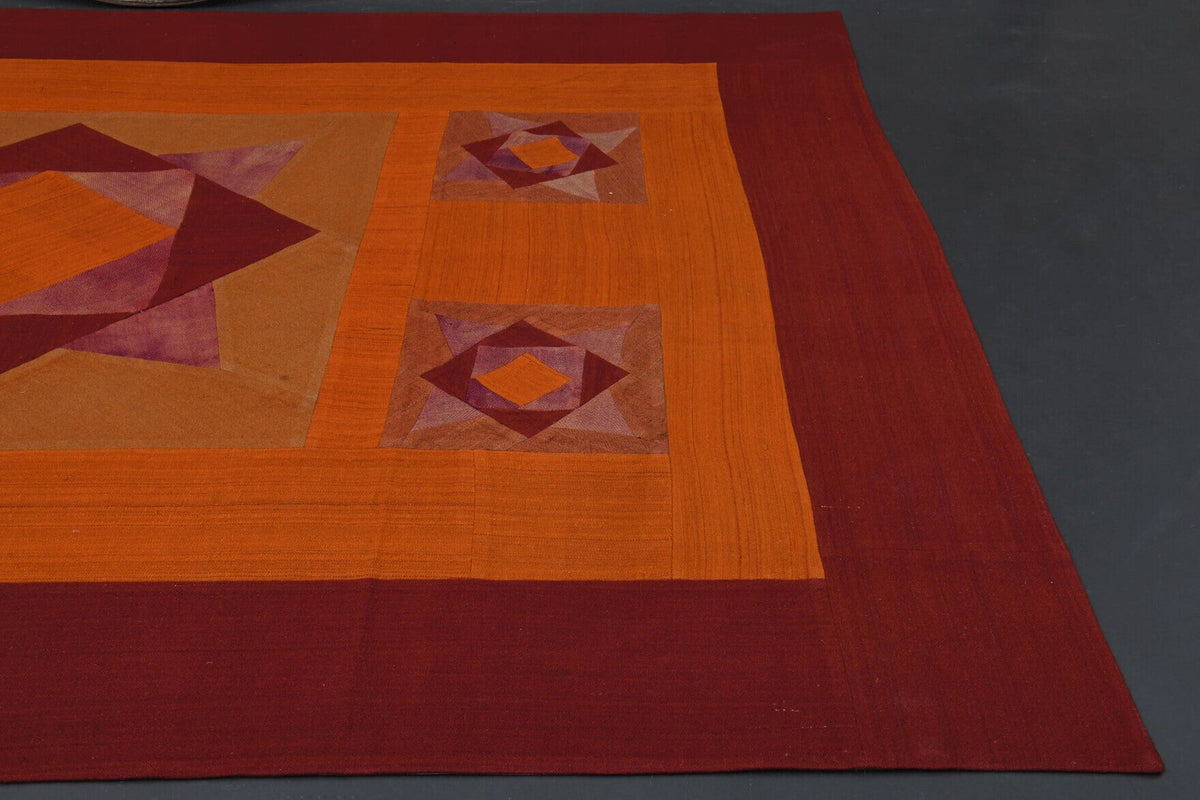 El yapımı vintage halı 249x356 cm geometrik desenli yün - desen detayı