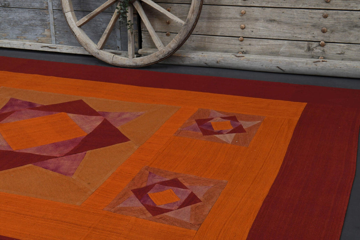 El yapımı vintage halı 249x356 cm geometrik desenli yün - mekan görünümü