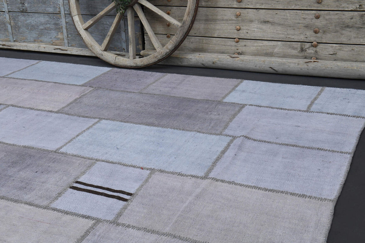 El yapımı vintage halı 292x396 cm patchwork desenli yün - üstten görünüm