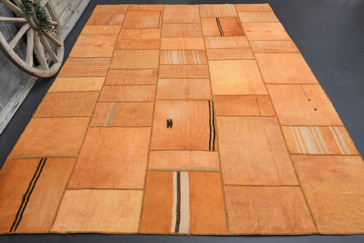 El yapımı vintage halı 287x399 cm düz desenli yün - detay görünümü